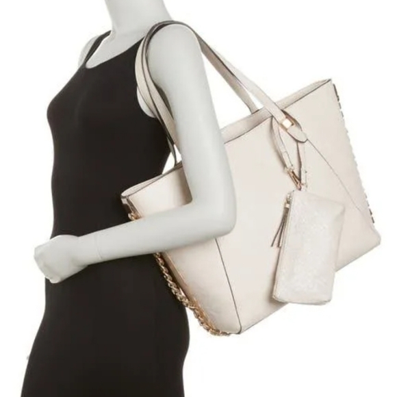 JESSICA SIMPSON Everly Tote Handbag with Chains Light Beige Ivory Gardenia - Picture 1 of 13